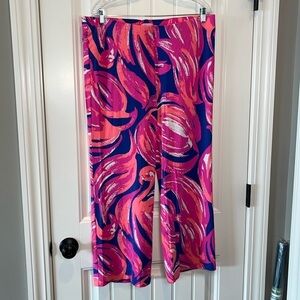 Lilly Pulitzer Bomber Blue Plume Bloom Georgia May palazzo pants XL HEMMED